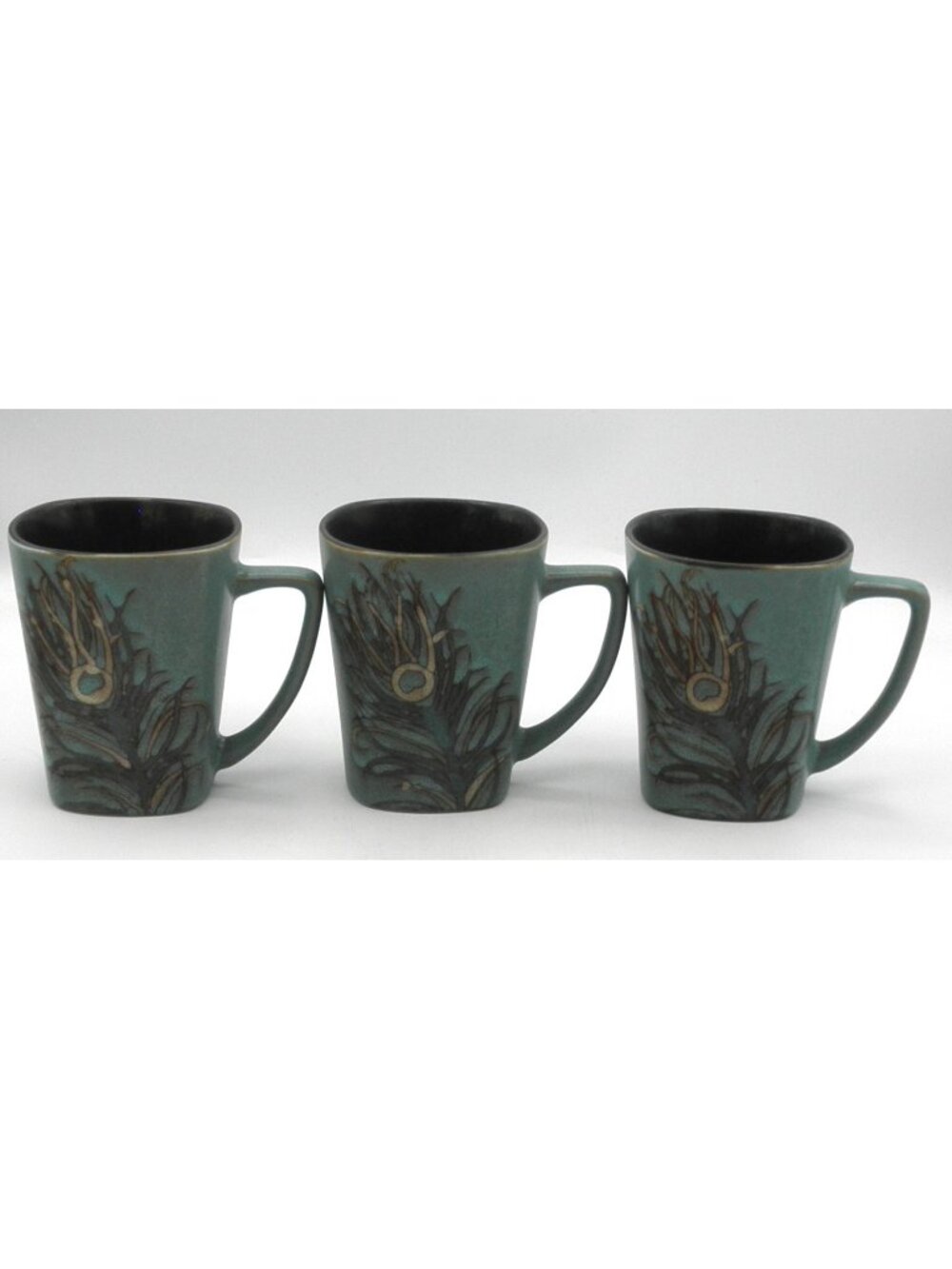 Peacock by Pier 1 ~ 4-3/8 In. Mugs 12 Oz. Capacity Set of 3 Pattern Code: PERPEA